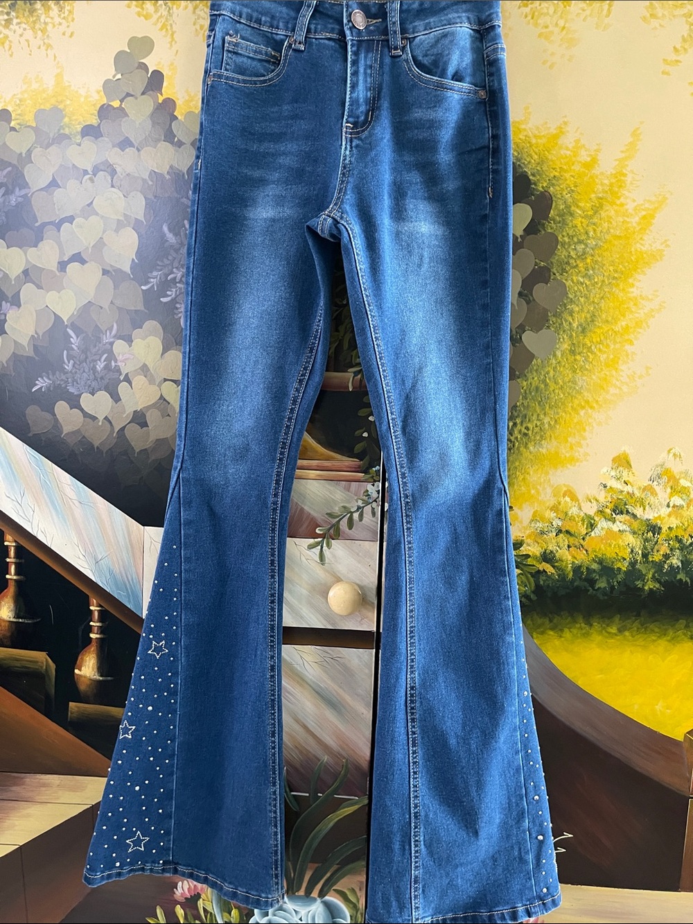 BAMBOO Blue Embellished Boot-Cut Jeans with Star Detail